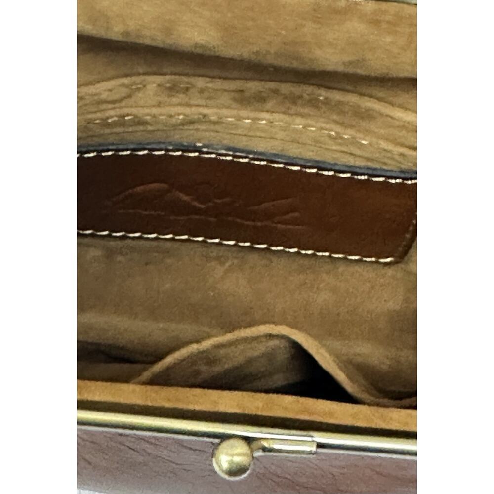 PATRICIA NASH Savena HandCrafted Brown Leather Kisslock Wristlet, Clutch Handbag - Picture 4 of 9
